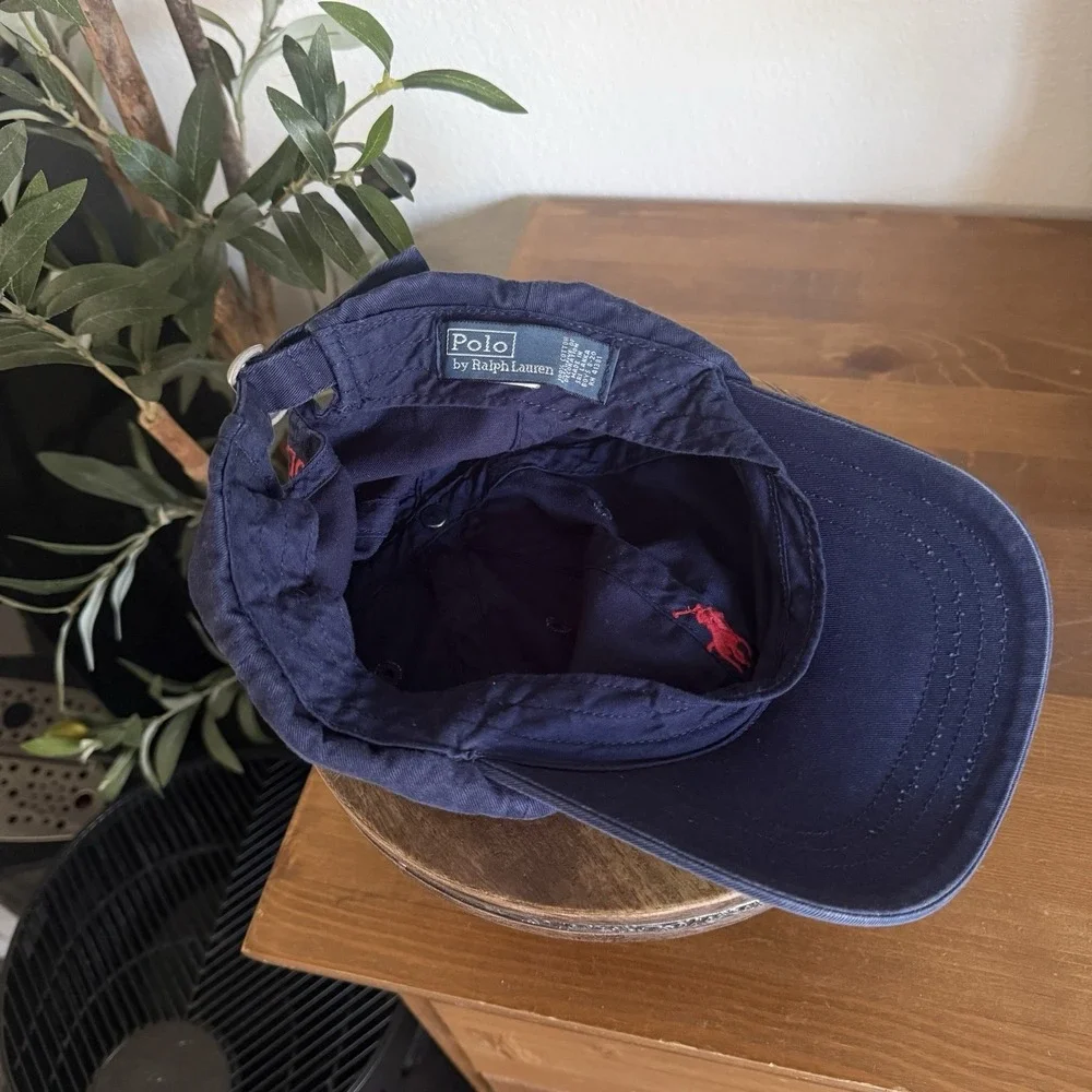 Y2K Polo Ralph Lauren Hat Navy Red Polo Chino Baseball Cap Adjustable Boys 8-20